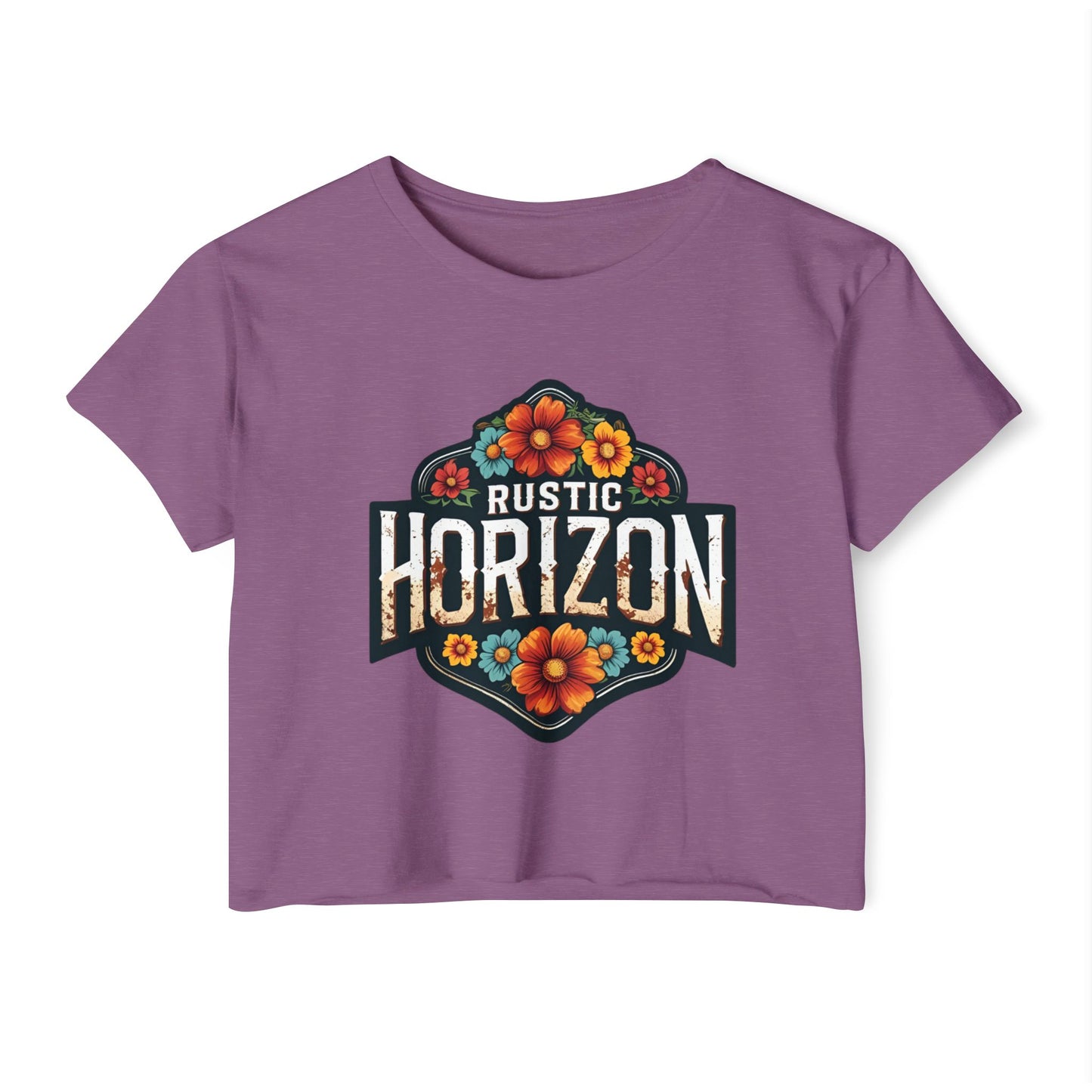 Rustic Horizon Flowers Women's Festival Crop Top - Boho Chic Graphic Tee for Music & Art Lovers