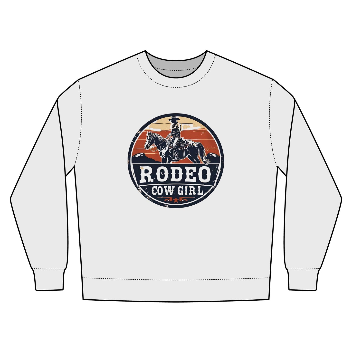 Cowgirl Unisex Rustic Horizon Rodeo Sweatshirt, Unisex Casual Crewneck, Western Style Pullover, Perfect for Fall, Gift for Rodeo Fans