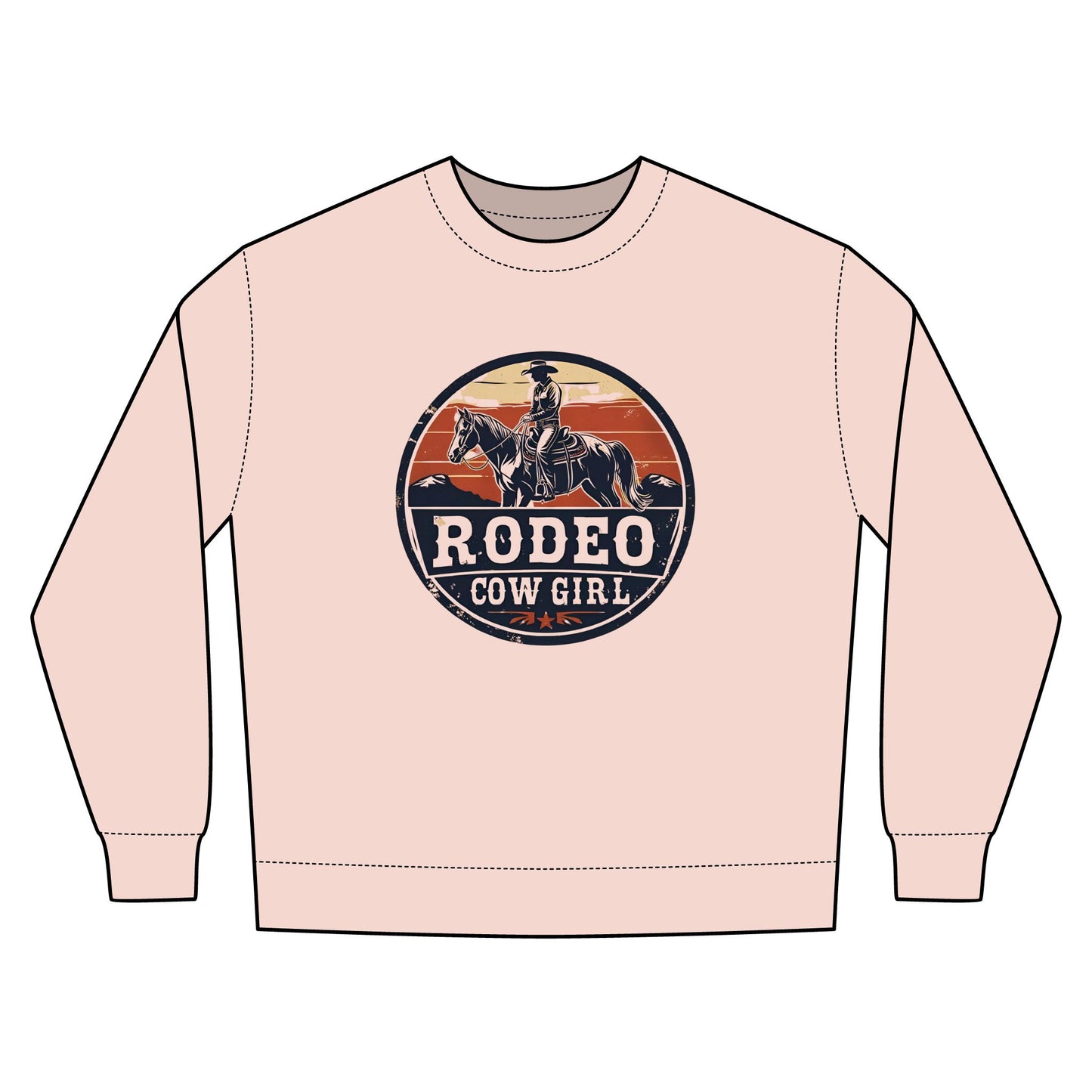 Cowgirl Unisex Rustic Horizon Rodeo Sweatshirt, Unisex Casual Crewneck, Western Style Pullover, Perfect for Fall, Gift for Rodeo Fans