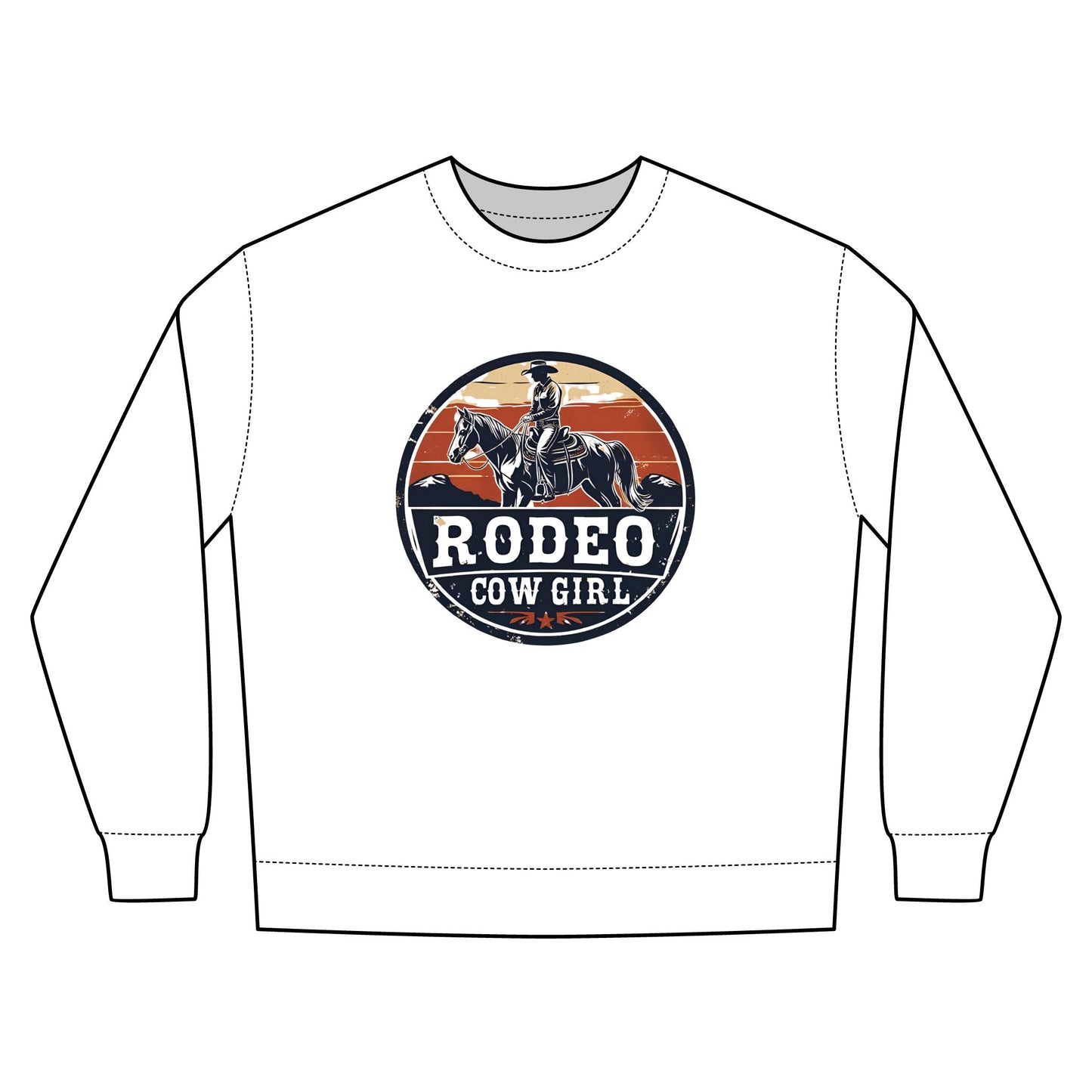 Cowgirl Unisex Rustic Horizon Rodeo Sweatshirt, Unisex Casual Crewneck, Western Style Pullover, Perfect for Fall, Gift for Rodeo Fans