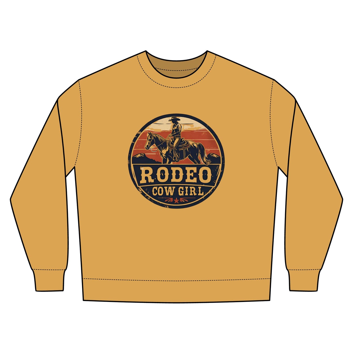 Cowgirl Unisex Rustic Horizon Rodeo Sweatshirt, Unisex Casual Crewneck, Western Style Pullover, Perfect for Fall, Gift for Rodeo Fans