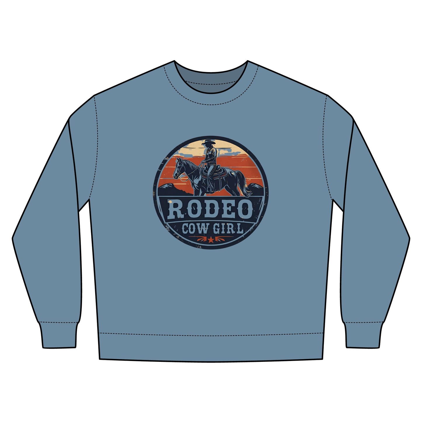Cowgirl Unisex Rustic Horizon Rodeo Sweatshirt, Unisex Casual Crewneck, Western Style Pullover, Perfect for Fall, Gift for Rodeo Fans