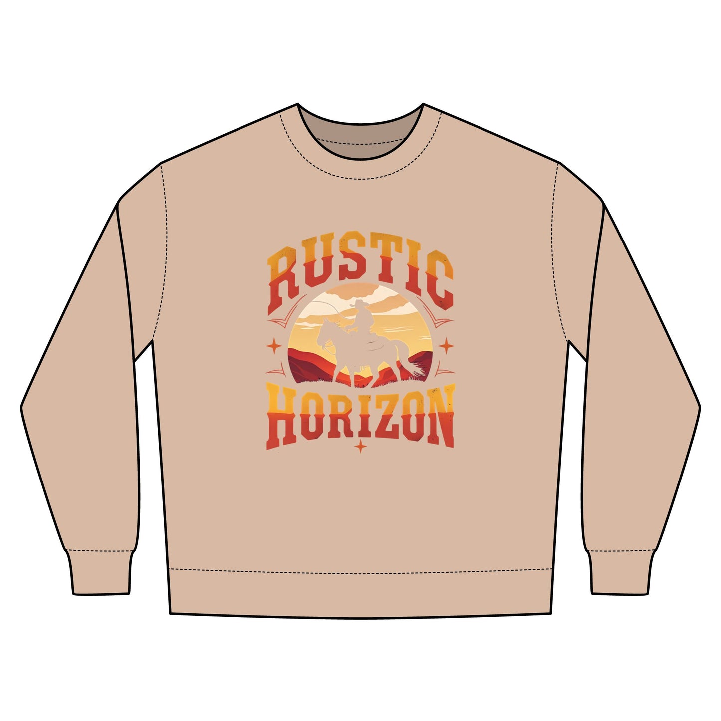 Rustic Horizon Rodeo Sweatshirt, Unisex Casual Crewneck, Western Style Pullover, Perfect for Fall, Gift for Rodeo Fans