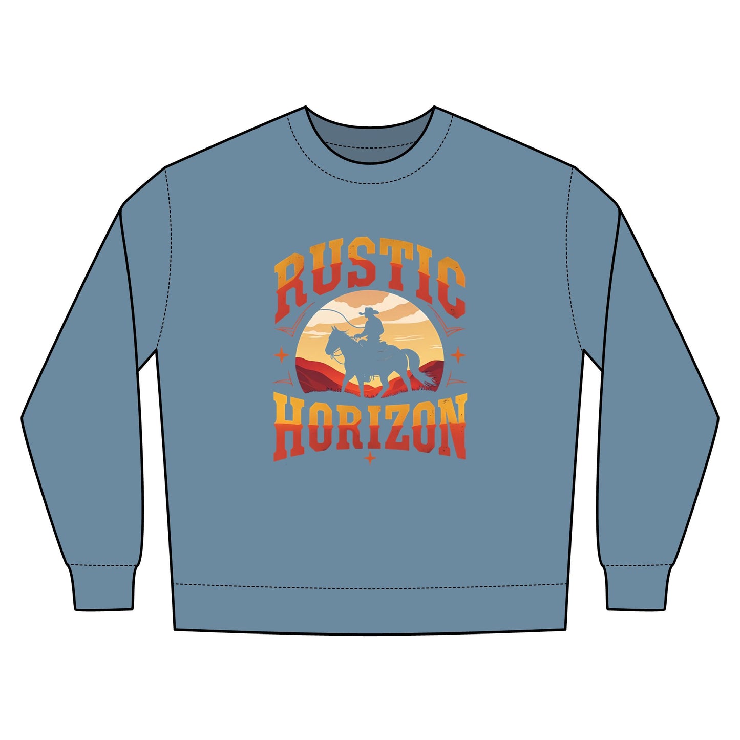 Rustic Horizon Rodeo Sweatshirt, Unisex Casual Crewneck, Western Style Pullover, Perfect for Fall, Gift for Rodeo Fans