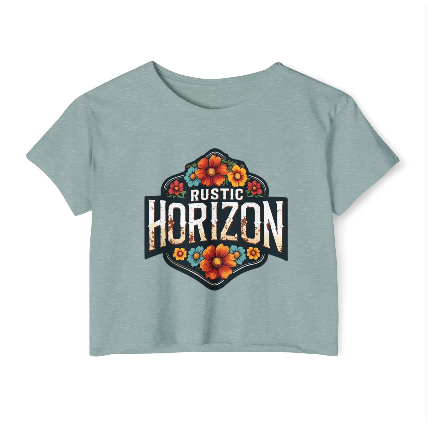 Rustic Horizon Flowers Women's Festival Crop Top - Boho Chic Graphic Tee for Music & Art Lovers