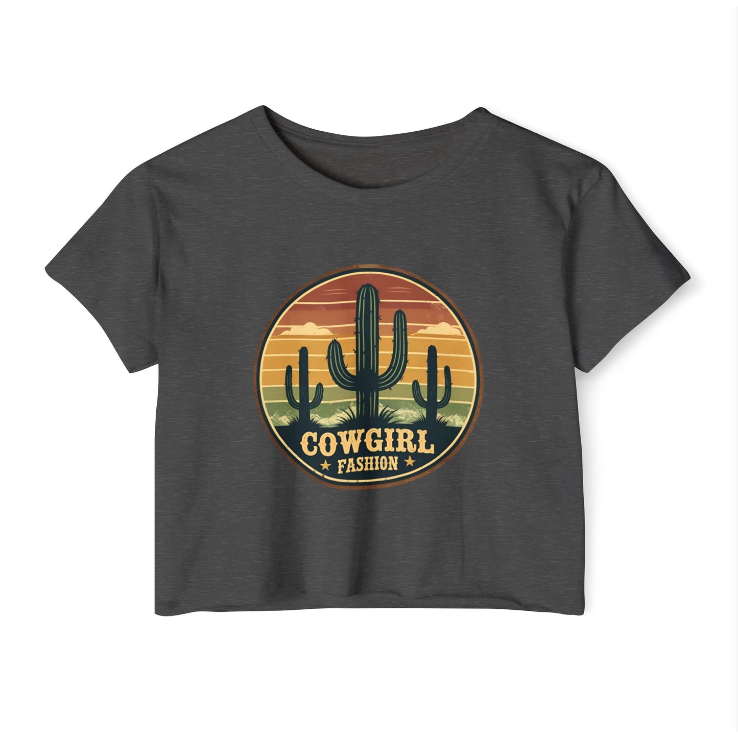 Rustic Horizon Cactus Women's Festival Crop Top - Boho Chic Graphic Tee for Music & Art Lovers