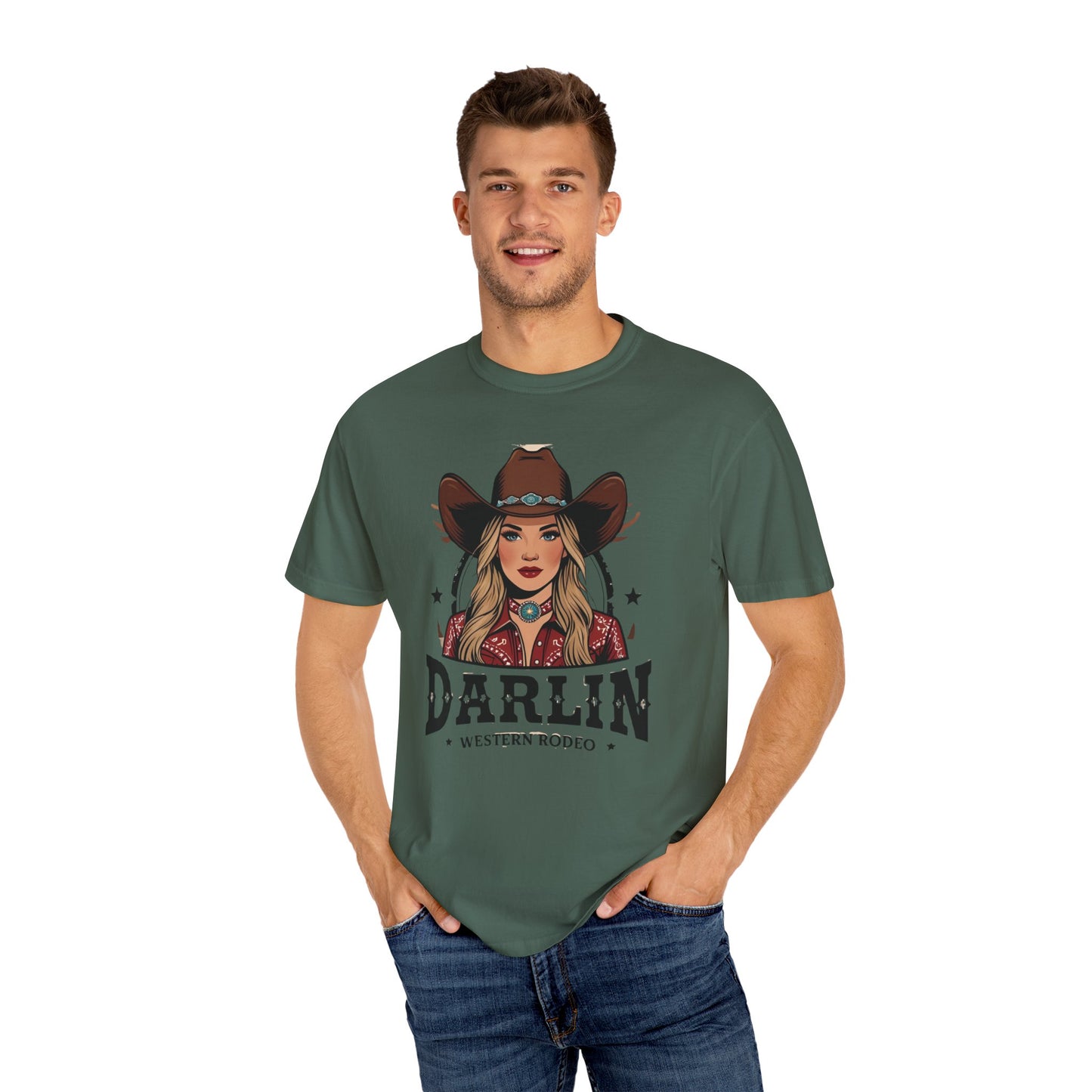 Darlin Rustic Horizon Cowgirl  UNISEX T-Shirt｜Festival Wear, Casual Outfit, Gift for Nature Lovers, Vintage Style Tee, Summer Essential