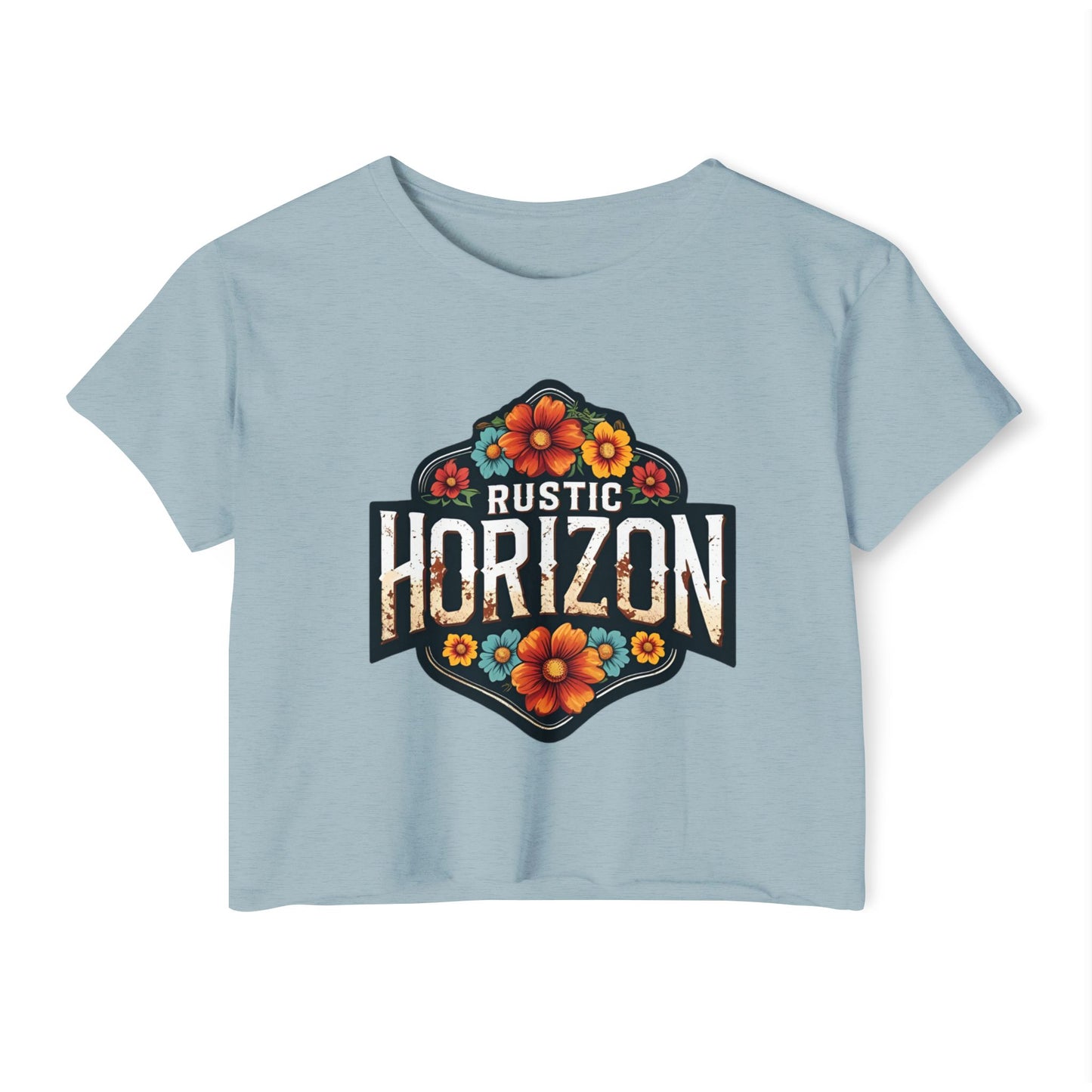 Rustic Horizon Flowers Women's Festival Crop Top - Boho Chic Graphic Tee for Music & Art Lovers