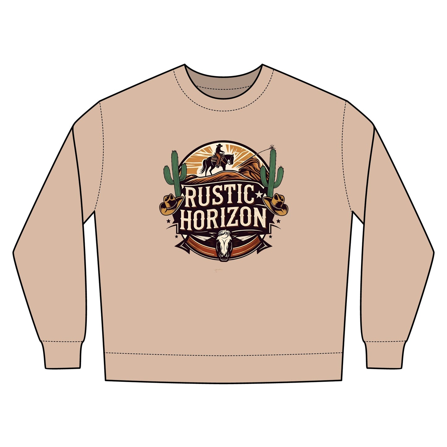Rustic Horizon Rodeo Sweatshirt, Unisex Casual Crewneck, Western Style Pullover, Perfect for Fall, Gift for Rodeo Fans