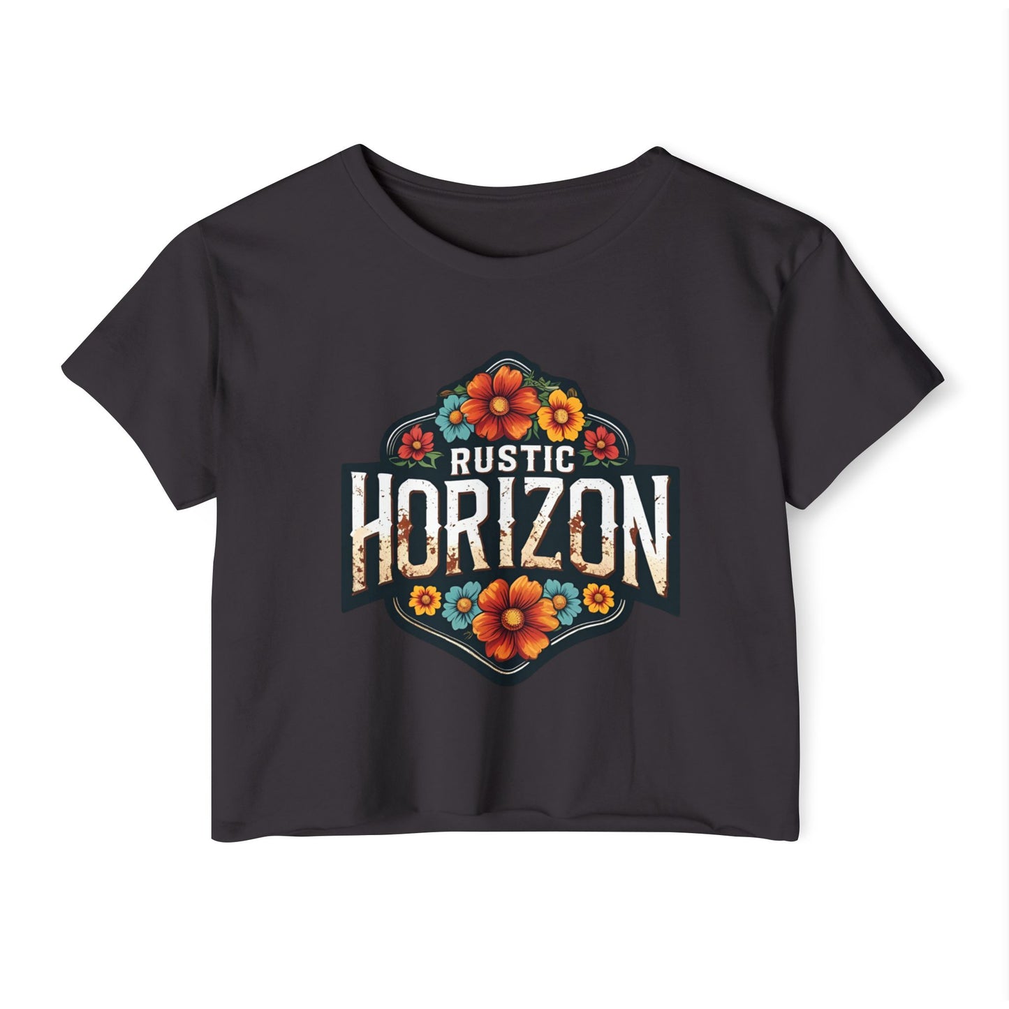 Rustic Horizon Flowers Women's Festival Crop Top - Boho Chic Graphic Tee for Music & Art Lovers