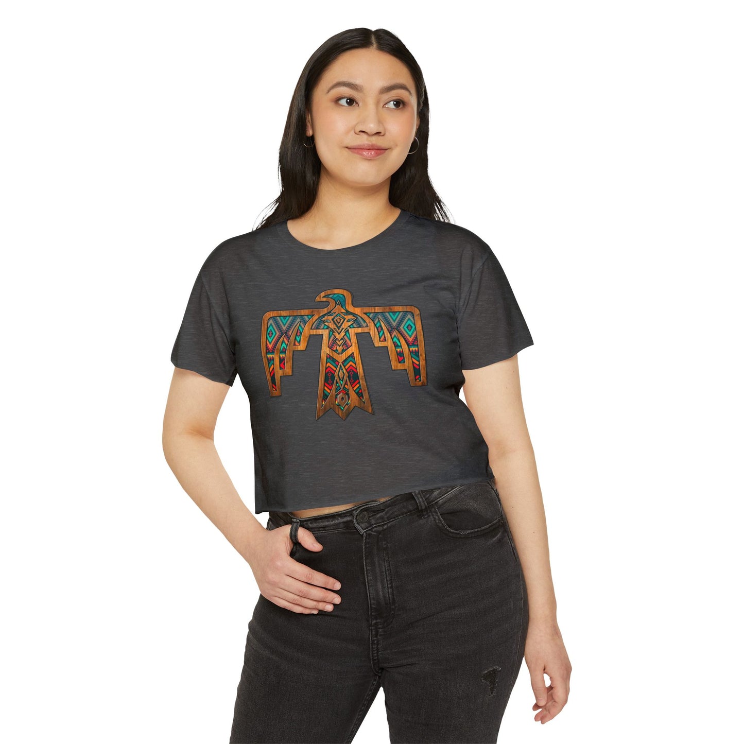 Thunderbird Western Women's Festival Crop Top - Boho Chic Graphic Tee for Music & Art Lovers