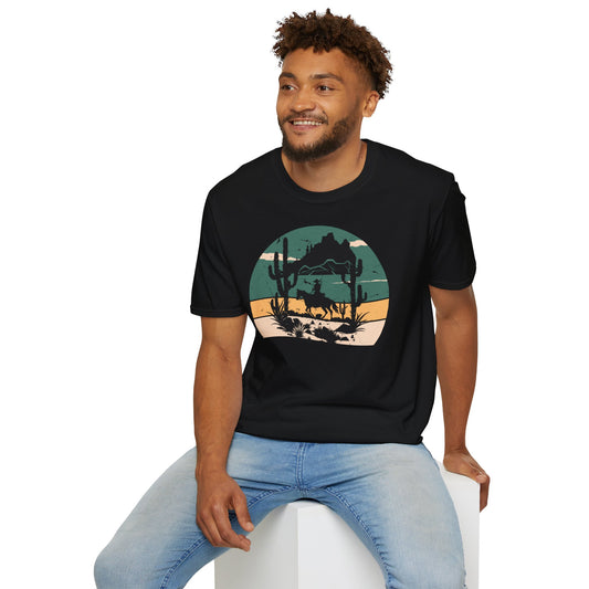 Sunset Cowboy in mountain Unisex Softstyle T-Shirt