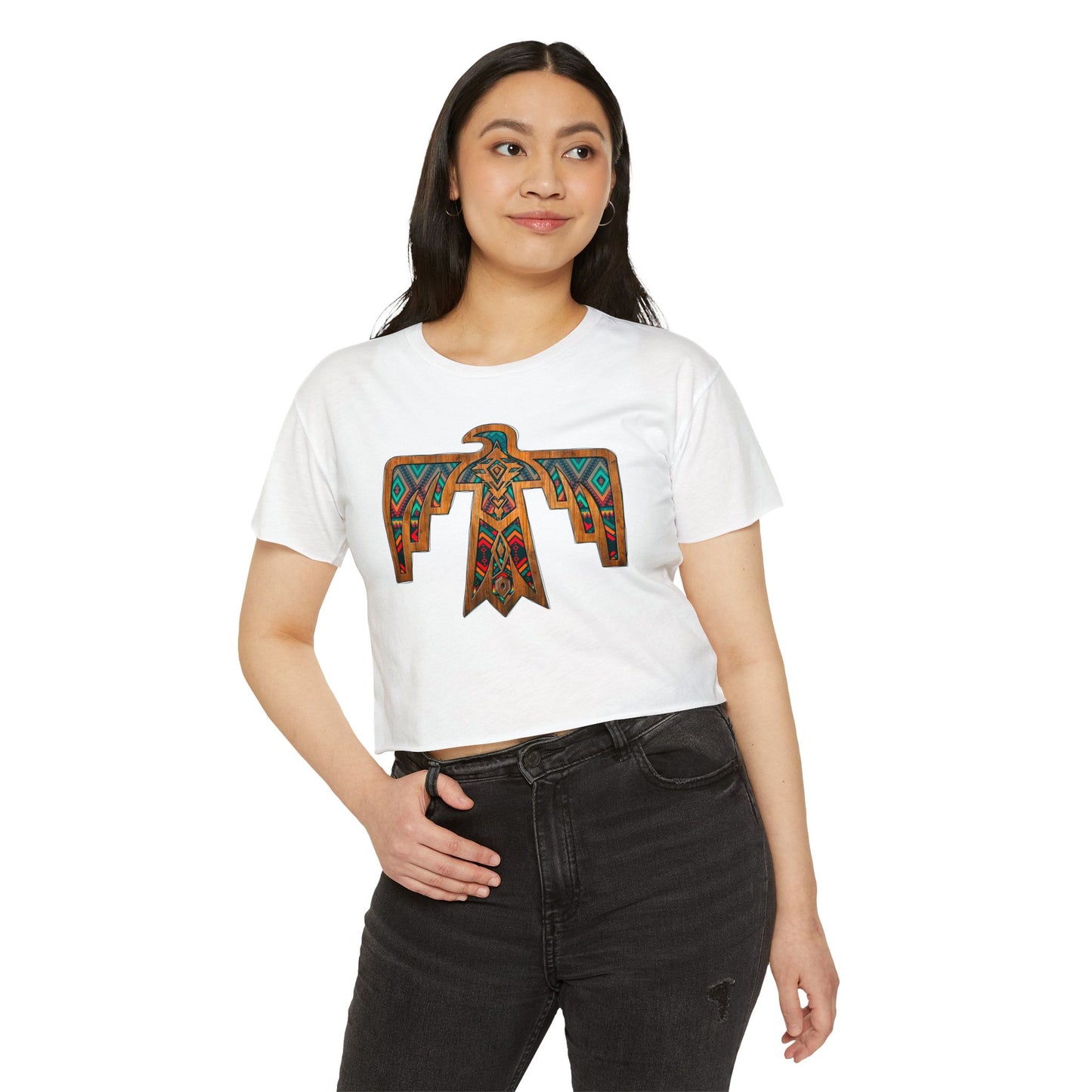 Thunderbird Western Women's Festival Crop Top - Boho Chic Graphic Tee for Music & Art Lovers