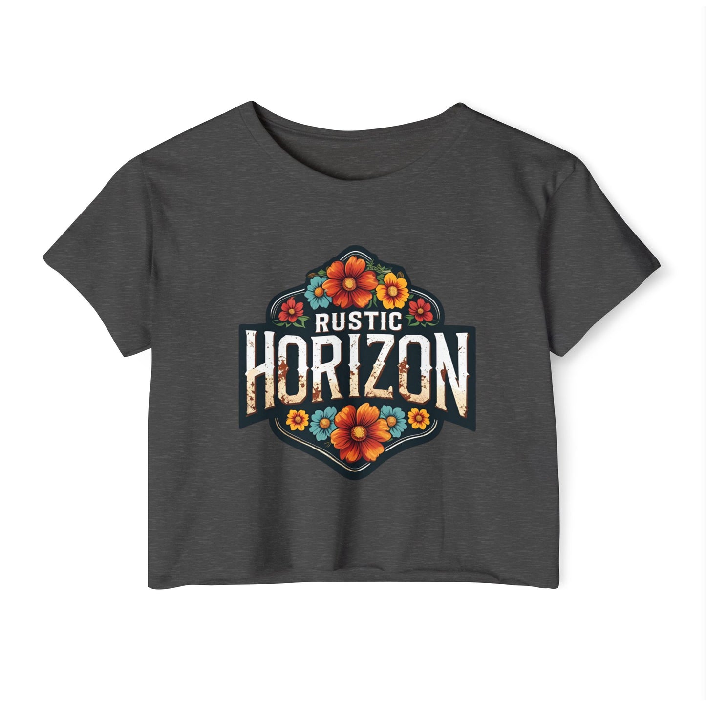 Rustic Horizon Flowers Women's Festival Crop Top - Boho Chic Graphic Tee for Music & Art Lovers