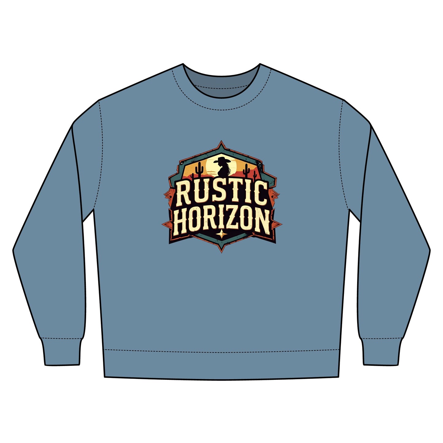 Cowgirl Unisex Rustic Horizon Rodeo Sweatshirt, Unisex Casual Crewneck, Western Style Pullover, Perfect for Fall, Gift for Rodeo Fans