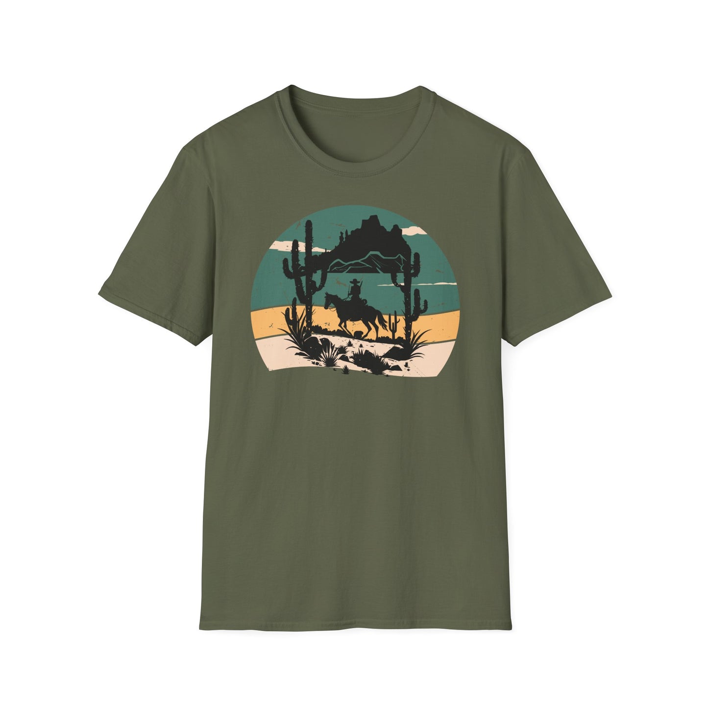 Sunset Cowboy in mountain Unisex Softstyle T-Shirt