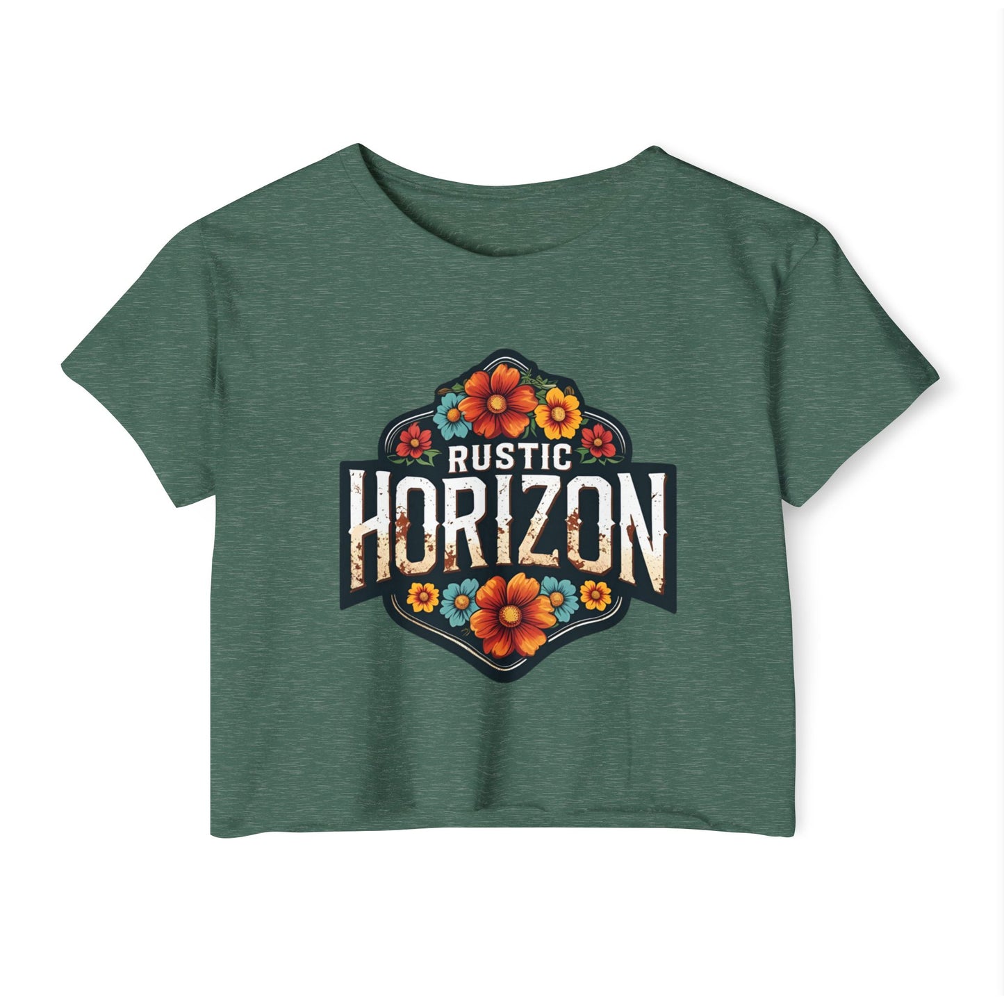 Rustic Horizon Flowers Women's Festival Crop Top - Boho Chic Graphic Tee for Music & Art Lovers