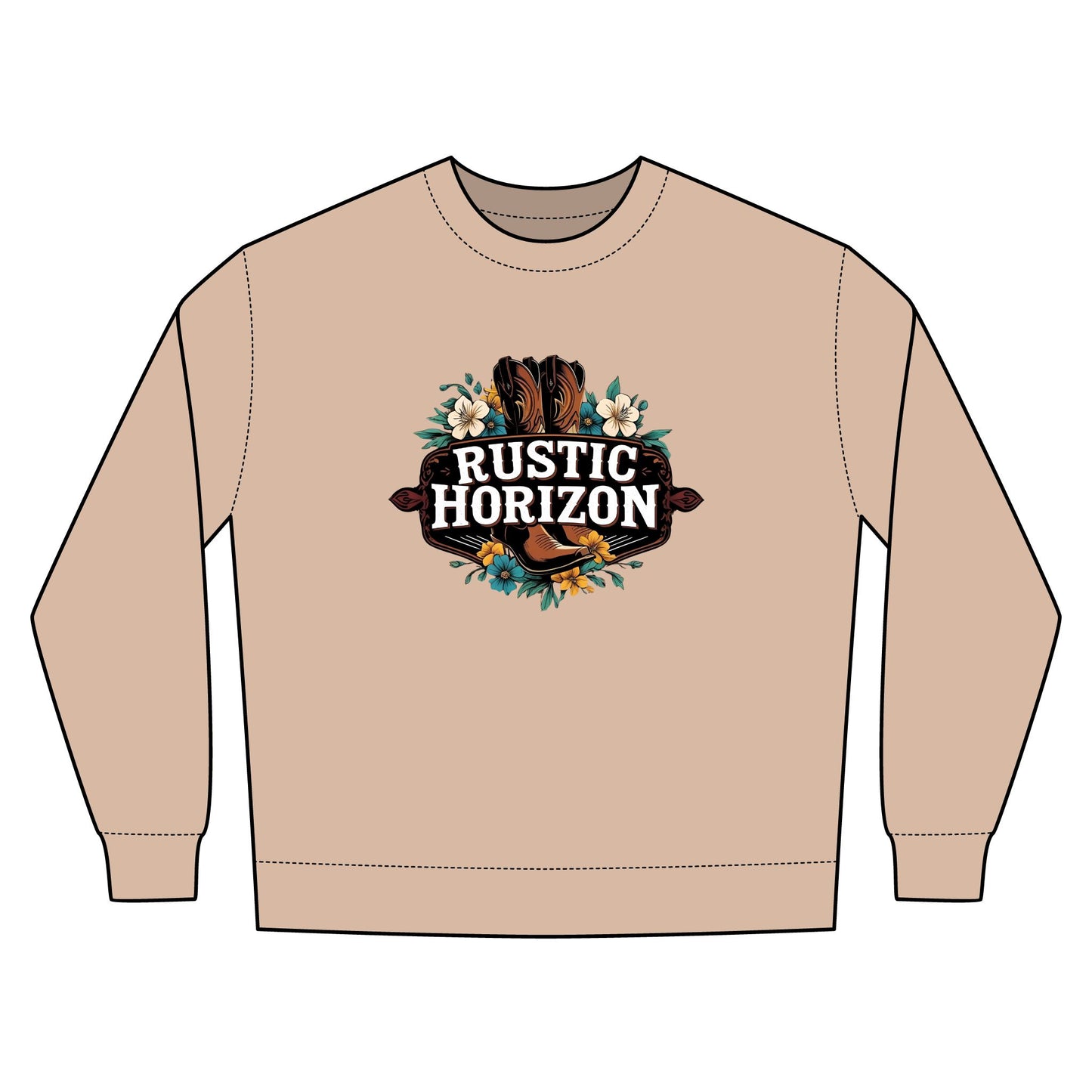 Cowgirl Unisex Rustic Horizon Rodeo Sweatshirt, Unisex Casual Crewneck, Western Style Pullover, Perfect for Fall, Gift for Rodeo Fans
