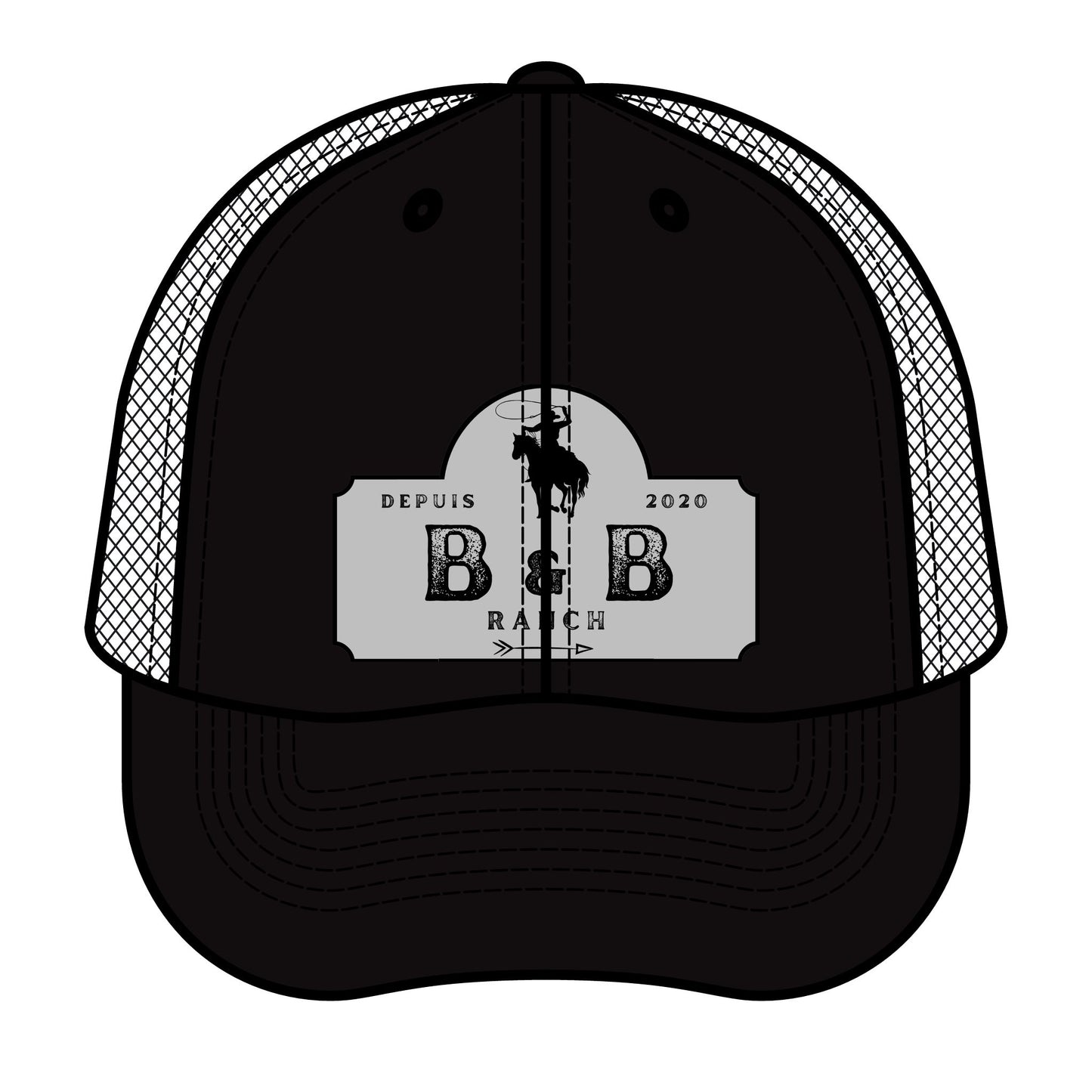 B&B Ranch Retro Trucker Hat - Stylish & Versatile Black Cap for Outdoor Enthusiasts