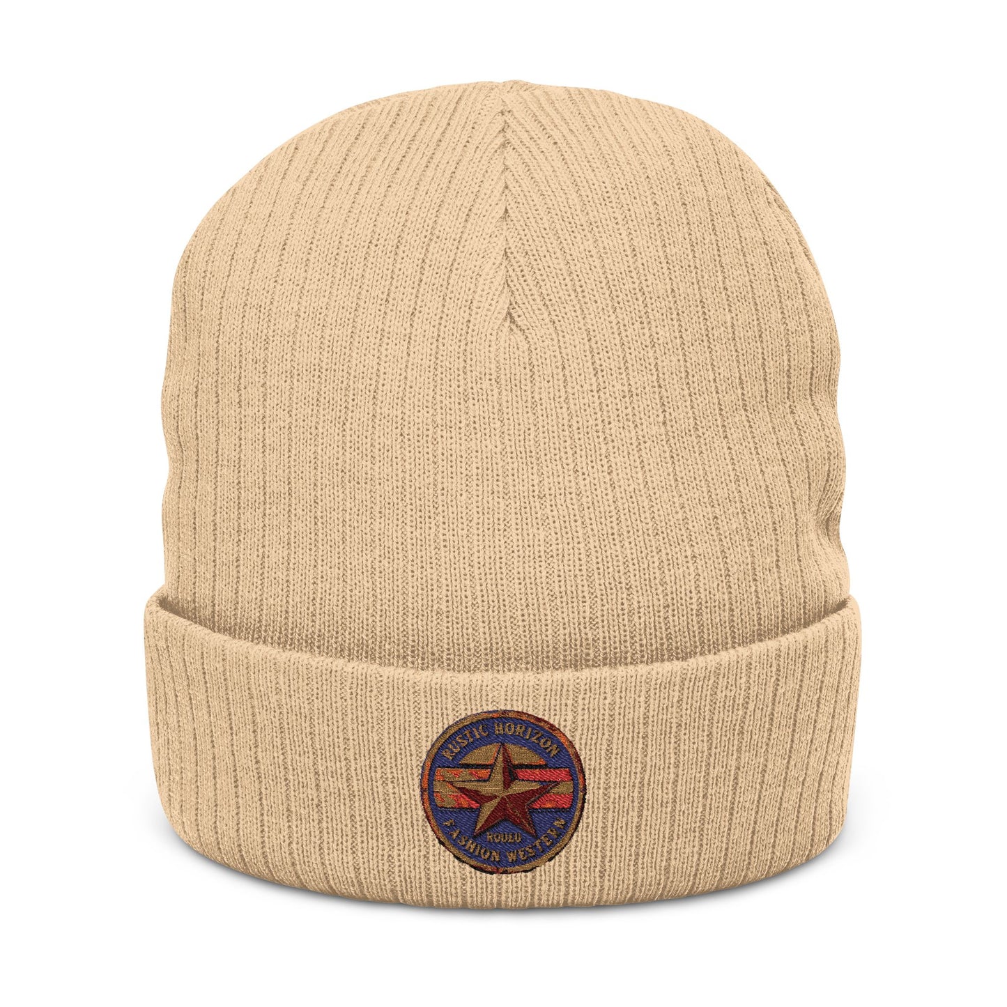 Rustic Horizon Logo Cozy Embroidered Knit Beanie, Winter Accessories, Warm Hat, Gift for Him/Her, Casual Fashion for All Seasons, Embroidered Beanie