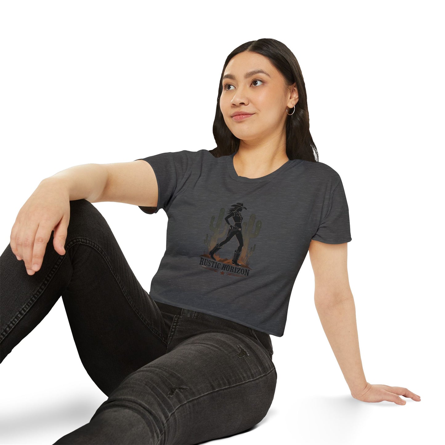 Rustic Horizon Women's Festival Crop Top - Boho Chic Graphic Tee for Music & Art Lovers