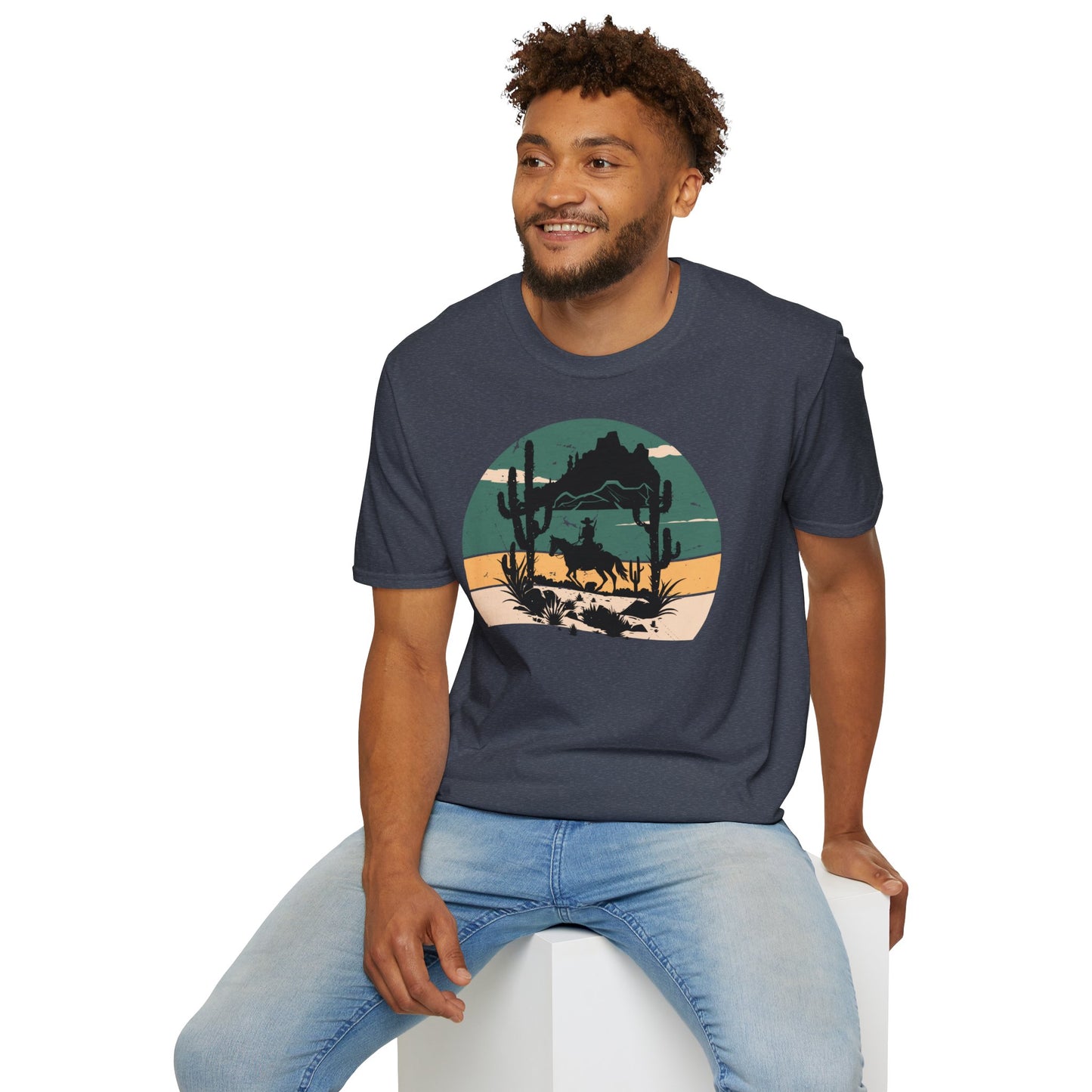 Sunset Cowboy in mountain Unisex Softstyle T-Shirt
