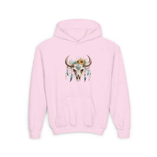 SKULL AND FEATHERS COWGIRL Youth Heavy Blend Hooded Sweatshirt