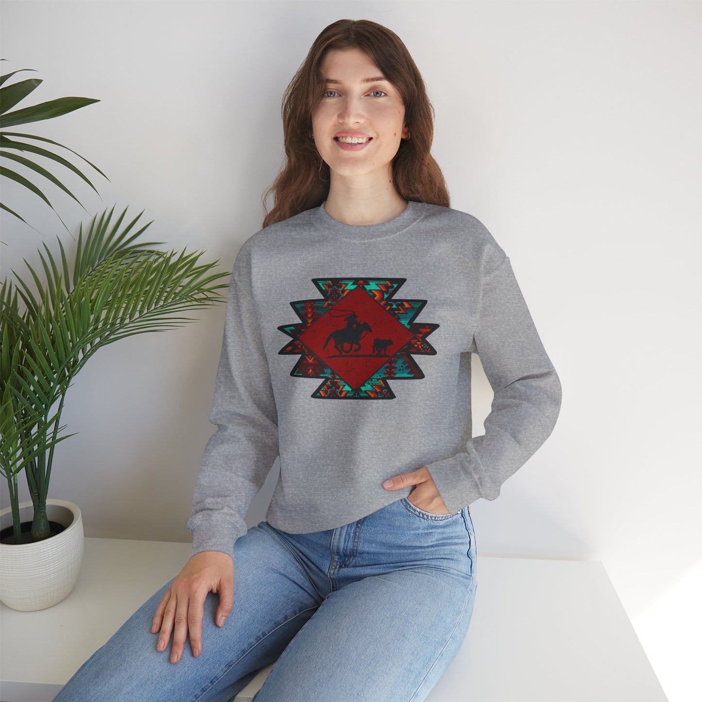 BREAKAWAY ROPING AZTEC UNISEX Heavy Blend™ Crewneck Sweatshirt