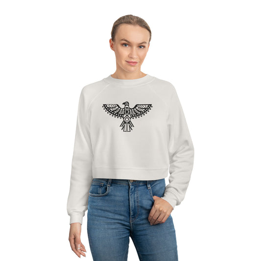 Women's Cropped Fleece Pullover with Eagle Graphic - Stylish and Cozy