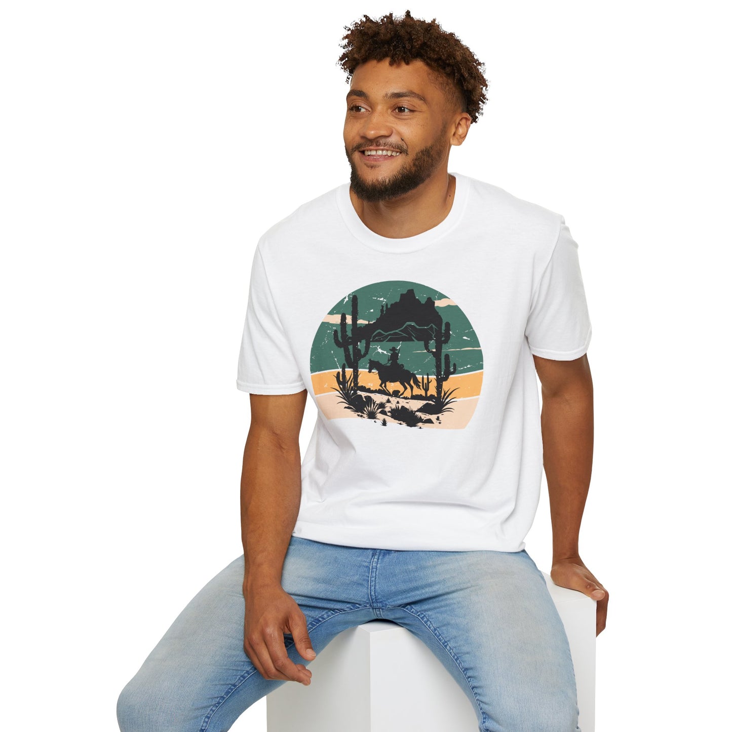 Sunset Cowboy in mountain Unisex Softstyle T-Shirt