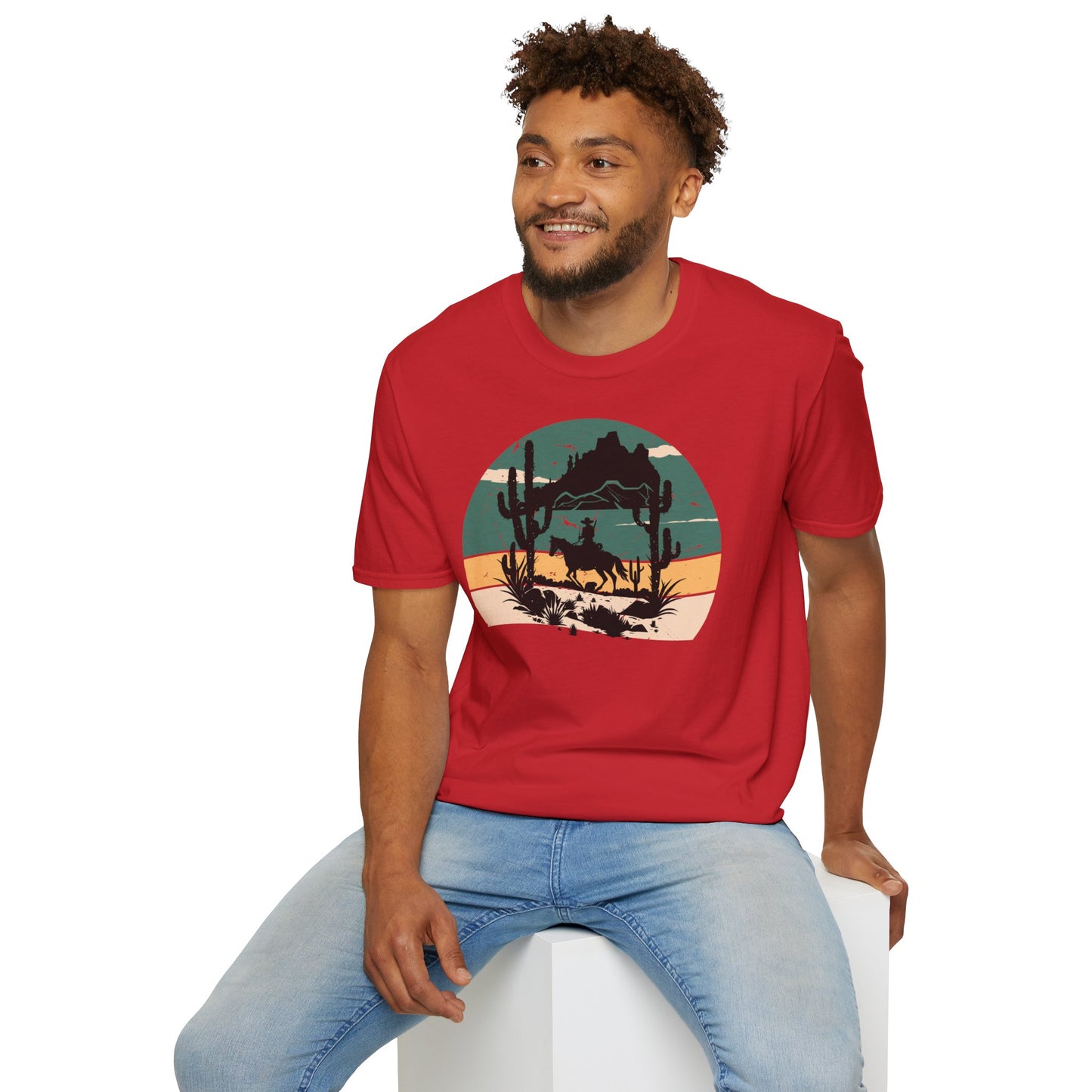 Sunset Cowboy in mountain Unisex Softstyle T-Shirt