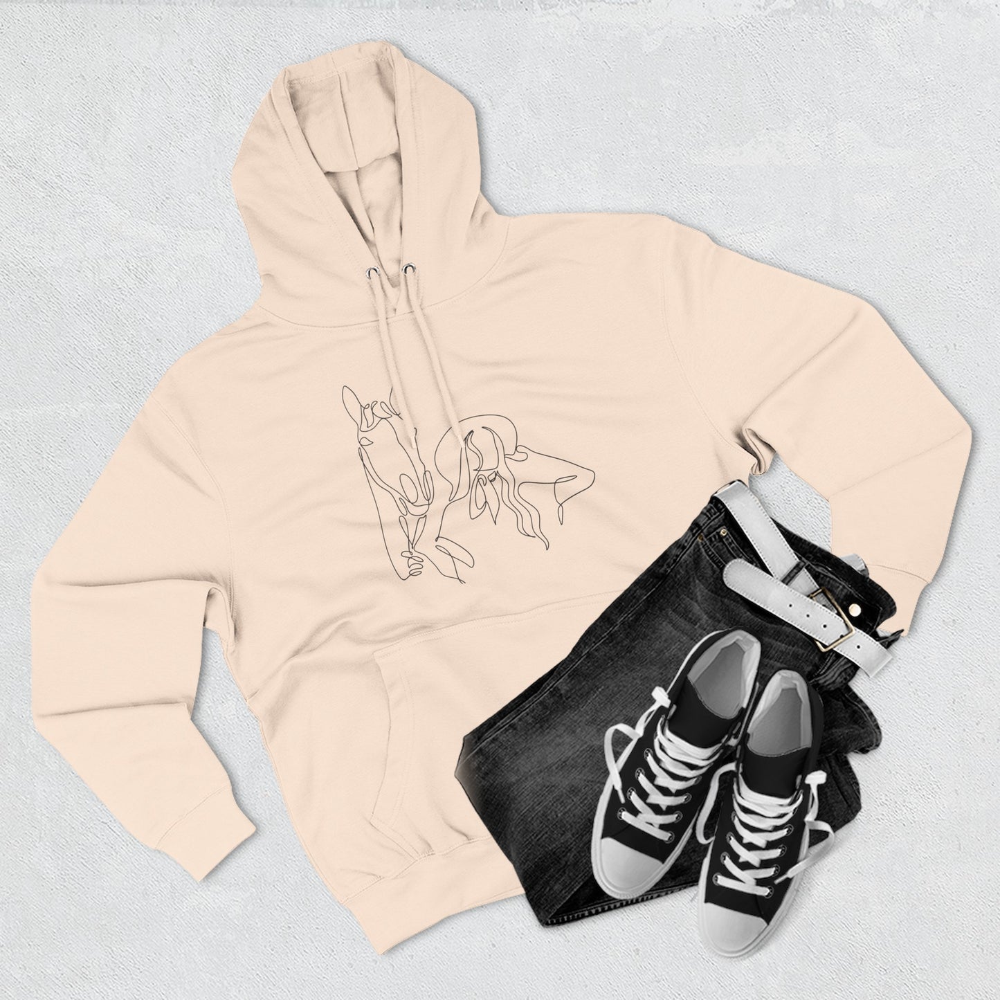 Light horse Stylish Three-Panel Fleece Hoodie with Minimalist Design