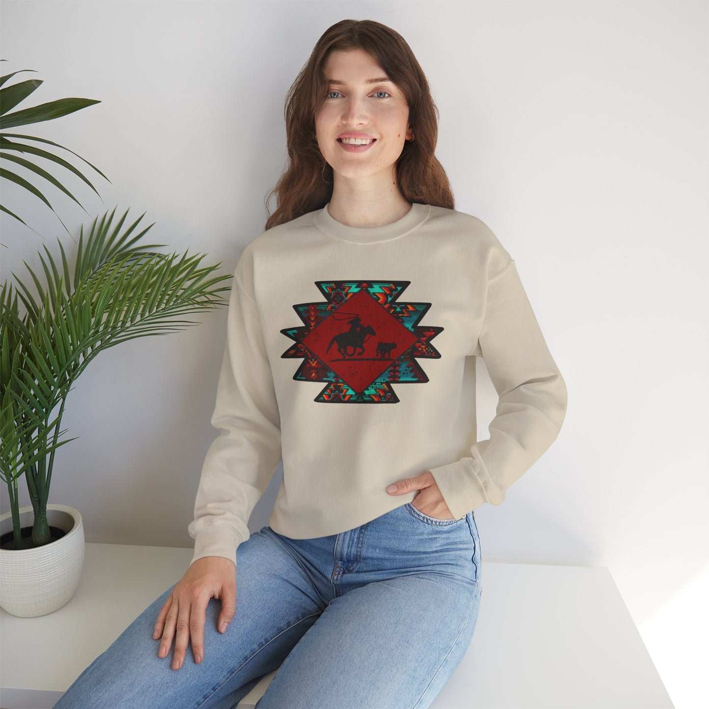 BREAKAWAY ROPING AZTEC UNISEX Heavy Blend™ Crewneck Sweatshirt