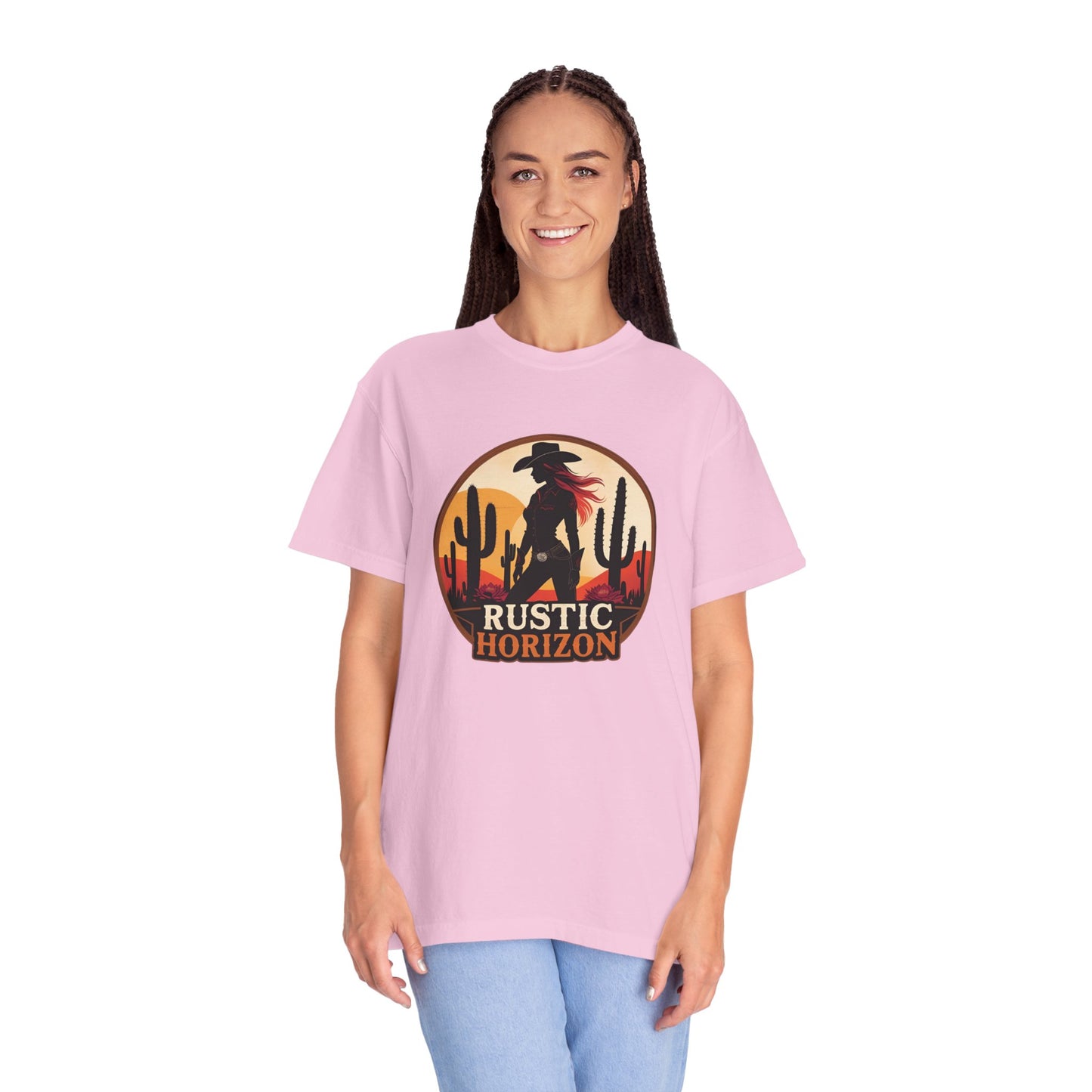 Rustic Horizon Cowgirl  UNISEX T-Shirt｜Festival Wear, Casual Outfit, Gift for Nature Lovers, Vintage Style Tee, Summer Essential