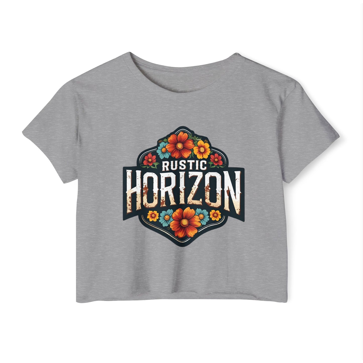 Rustic Horizon Flowers Women's Festival Crop Top - Boho Chic Graphic Tee for Music & Art Lovers