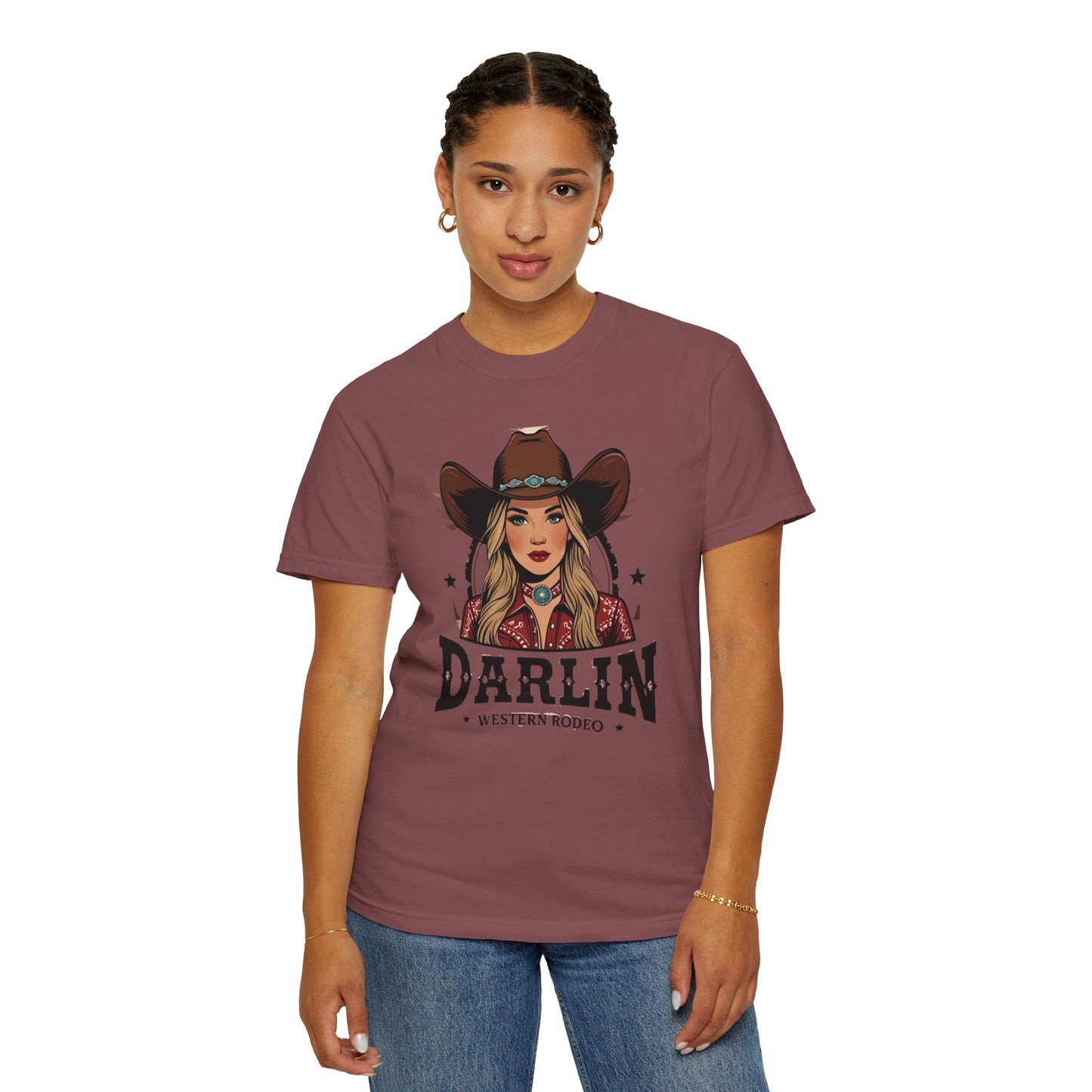 Darlin Rustic Horizon Cowgirl  UNISEX T-Shirt｜Festival Wear, Casual Outfit, Gift for Nature Lovers, Vintage Style Tee, Summer Essential
