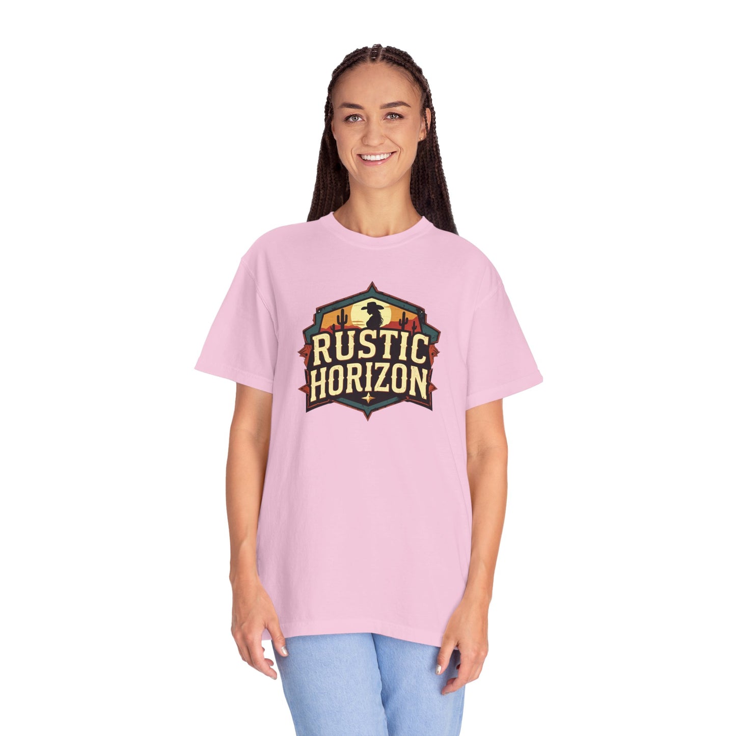 Rustic Horizon Cowgirl  UNISEX T-Shirt｜Festival Wear, Casual Outfit, Gift for Nature Lovers, Vintage Style Tee, Summer Essential