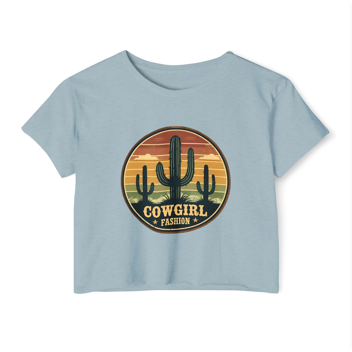 Rustic Horizon Cactus Women's Festival Crop Top - Boho Chic Graphic Tee for Music & Art Lovers