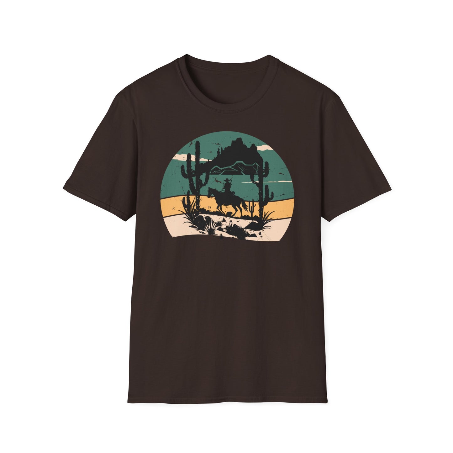 Sunset Cowboy in mountain Unisex Softstyle T-Shirt