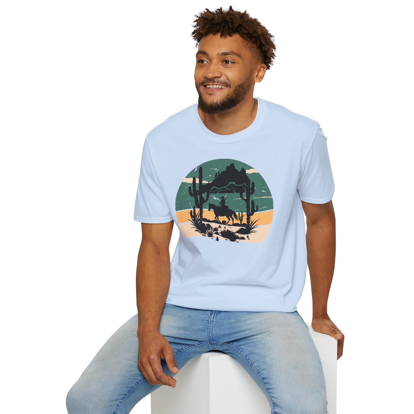 Sunset Cowboy in mountain Unisex Softstyle T-Shirt
