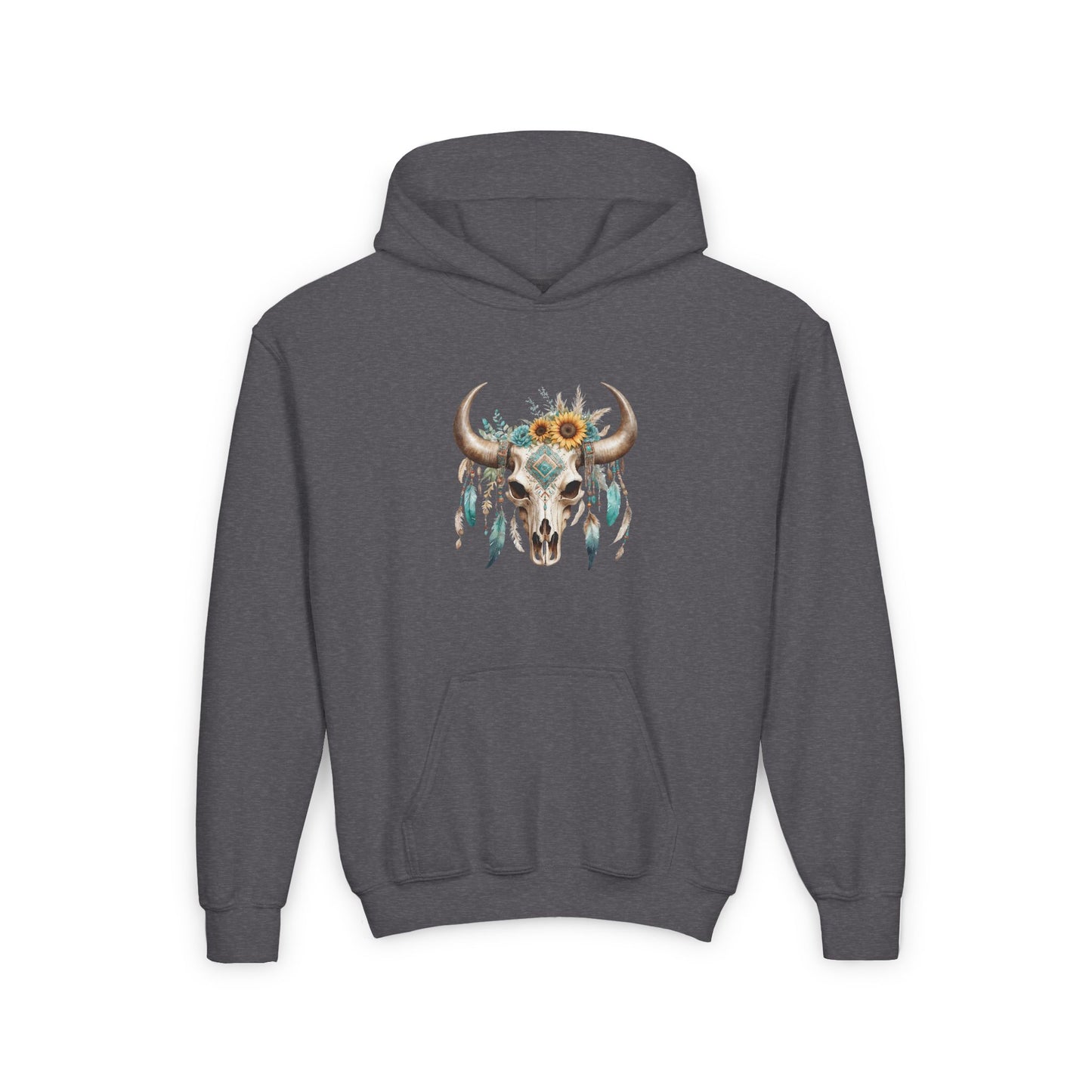SKULL AND FEATHERS COWGIRL Youth Heavy Blend Hooded Sweatshirt