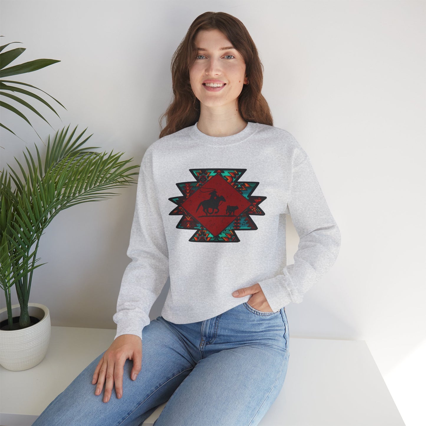 BREAKAWAY ROPING AZTEC UNISEX Heavy Blend™ Crewneck Sweatshirt