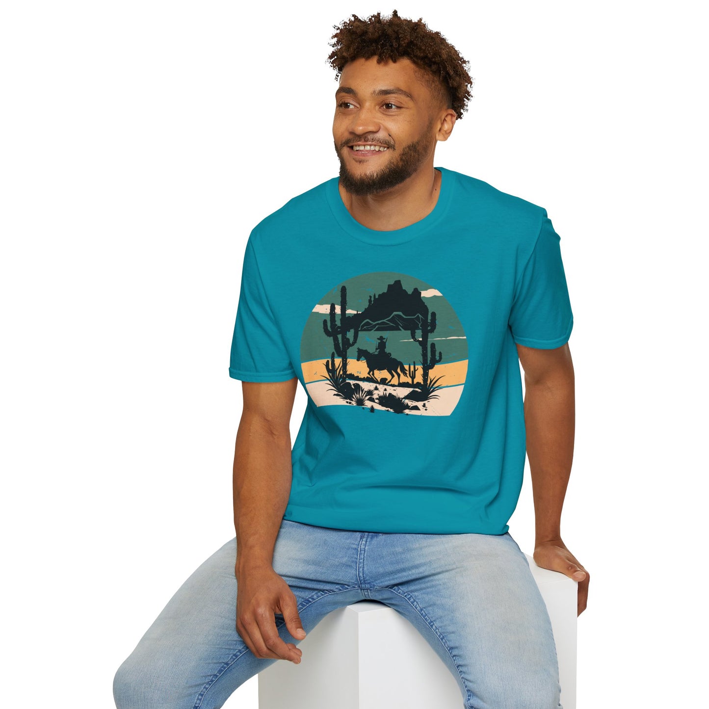 Sunset Cowboy in mountain Unisex Softstyle T-Shirt