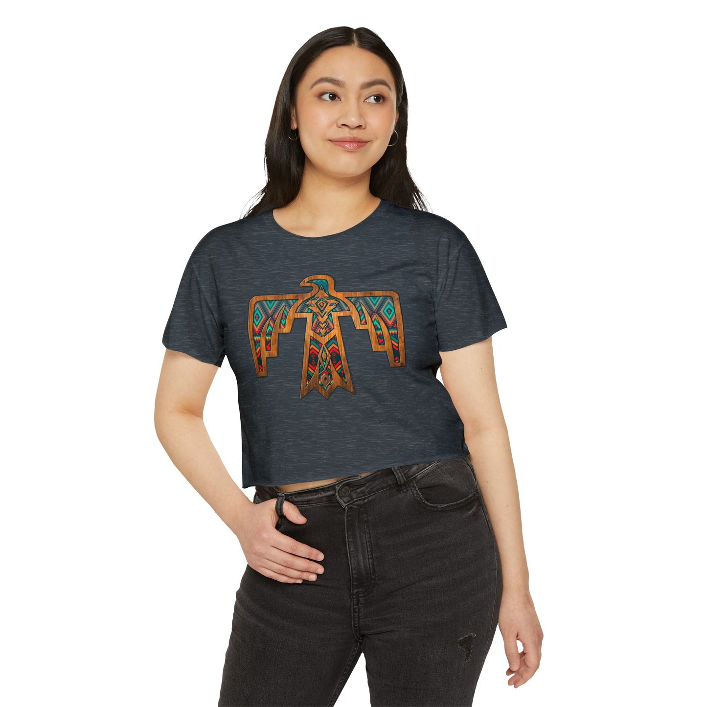 Thunderbird Western Women's Festival Crop Top - Boho Chic Graphic Tee for Music & Art Lovers